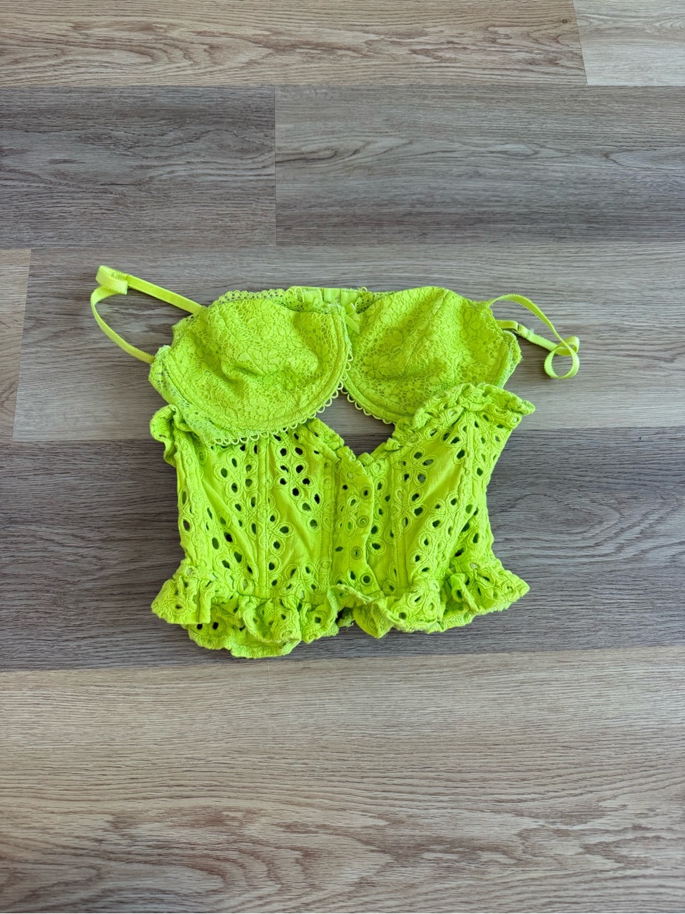 For Love And Lemons Neon Lime Eyelet corset Top